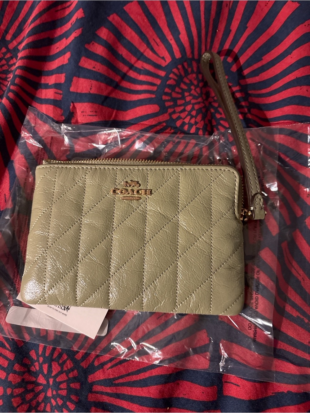 Coach Quilted Leather Wristlet in Light Olive Green with Gold Hardware